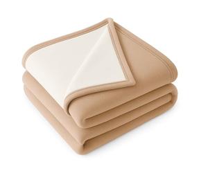 LNT France - Couverture Polaire Luxe Double Couleur - 180 x 220 cm, 100% Polyester 450 g/m² traité Non feu - Ultra Chaude, Ultra Douce, Couverture pour Lit et Canapé (Sable & Glace)