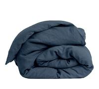 LNT France - Housse de Couette 100% Lin Lavé - Douce, Respirante et Thermorégulatrice - Fermeture Bouteille - Lavable en Machine - Linge de Lit Haut de Gamme (Bleu Nuit, 140x200)