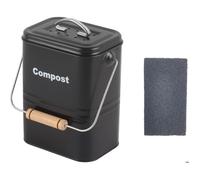 LNT France - Poubelle à Compost en Acier au Carbone pour comptoir de Cuisine, 3 L avec 1 Filtre à Charbon-Noir