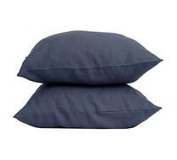 LNT France Taie d'oreiller carrées 100% Lin Lavé 65x65 cm Bleu Nuit | Lot de 2