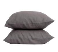 LNT France Taie d'oreiller Carrées 100% Lin Lavé 65x65 cm Gris Anthracite | Lot de 2