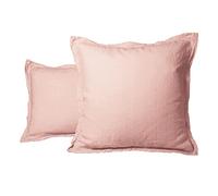 LNT France - Taie d'oreiller carrées - Volants piqués - 100% Lin Lavé - 65x65 cm - Linge de Maison - Taie d’Oreiller - Lot de 2 (Rose Poudre)
