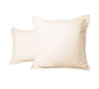 LNT France - Taie d'oreiller carrées - Volants piqués - 100% Lin Lavé - 65x65 cm - Linge de Maison - Taie d’Oreiller - Lot de 2 (Naturel)
