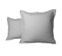 LNT France - Taie d'Oreiller carrées - Volants piqués - 100% Lin Lavé - 65x65 cm - Linge de Maison - Taie d’Oreiller - Lot de 2