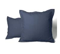 LNT France - Taie d'oreiller carrées - Volants piqués - 100% Lin Lavé - 65x65 cm - Linge de Maison - Taie d’Oreiller - Lot de 2 (Bleu Nuit)