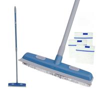 LNT Les Nouveaux Textiles - Balai Brosse Silicone Caoutchouc, avec Raclette Intégrée + 3 Serpillières Auto-Fixantes - Balai Coiffeur Télescopique Anti Poils d'animaux - Lavage Intérieur & Extérieur