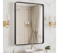 LOAAO Miroir de Salle de Bain avec Cadre en métal Noir Mat 50,8 x 40,6 cm, Grand Miroir rectangulaire Arrondi, Anti-Rouille, Verre trempé, à Suspendre horizontalement ou verticalement