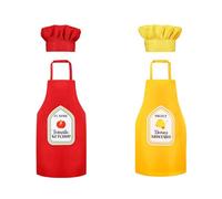 Loalirando Tablier de Cuisine Toque de Cuisinier Set, Rouge et Jaune, Motif Ketchup et Moutarde, 2 Pièces, Pour Couple Adulte (Rouge Jaune, 4 Pcs)