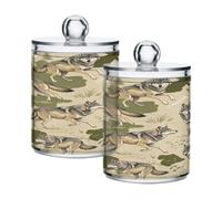Loancwa Grassland Wolf Lot de 2 boîtes de rangement pour cotons-tiges Motif | Support en plastique transparent pour bocaux, distributeur de salle de bain, pots de rangement avec couvercles