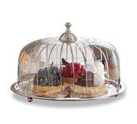 LOBERON Allaire Cloche à gâteau - Disponible en deux tailles - Élégante cloche en verre décorée, transparent/argenté