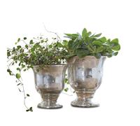 Loberon Banon Lot de 2 Cache-Pots - Élégante Forme de Calice - Superbe revêtement, argenté Vieilli
