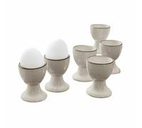 LOBERON Biarré Lot de 6 coquetiers - Grès façonné à la main - Bord coloré décoratif, gris