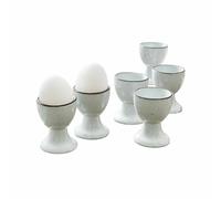 LOBERON Biarré Lot de 6 coquetiers - Grès tourné à la main - Bord coloré décoratif, blanc