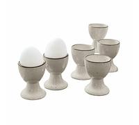 LOBERON Biarré Lot de 6 coquetiers - Grès tourné à la main - Bord coloré décoratif, gris