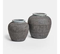 Loberon Calverna Lot de 2 vases - en grès - Texture légèrement Rugueuse, Gris