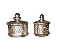 Loberon Elexa Lot de 2 Pots en Verre - Surface gravée - Couvercles Design, argenté Vieilli