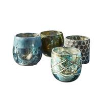 Loberon Marine Lot de 4 photophores - en Verre soufflé à la Bouche - Argenté, Bleu/Vert