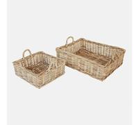 Loberon Selwooden Lot de 2 paniers - Tressage en rotin Solide - Charmant Style Maison de Campagne, Marron