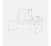 Loberon Sherburne Banc - en Fer avec Finition vieillie - Se Place Contre Un Arbre, Blanc Vieilli