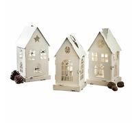 Loberon Village Lot de 3 lanternes LED - Ampoules LED incluses - Style Charmant, Blanc