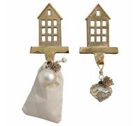 Loberon Xanique Lot de 2 patères - Fonte d'aluminium Massive - Brillantes, en Forme de Maisons, Or