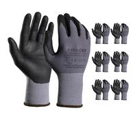LOCCEF Lot de 6 paires de gants de travail pour homme/femme - Revêtement en nitrile - Gants tricotés sans couture en nylon pour le bricolage, l'artisanat et le jardinage (7/S, gris-6 paires)
