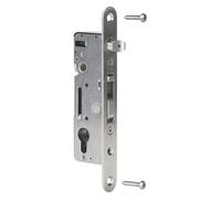Serrure à cadre tubulaire H-métal avec pêne crochet, DM 35, PZ 92, têtière ronde, inox