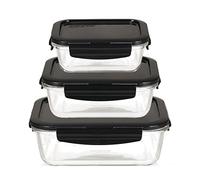 LOCK & LOCK Lot de 3 Boîtes de conservation en verre avec couvercle hermétique - Boîtes alimentaires pour le réfrigérateur et le congélateur - Bac alimentaire four et micro-ondes