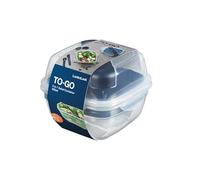 LocknLock TO GO Bol à salade avec plateau à garniture, gobelet à sauce et couverts | 950 ml | Boîte de conservation 100% hermétique et étanche | Passe au lave-vaisselle et au micro-ondes | Sans BPA |