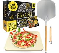 Loco Bird Pierre a pizza barbecue gaz et four 38 x 30 cm en cordiérite rectangulaire avec pelle aluminium - Pierre pizza four croustillante - Kit 3 pièces