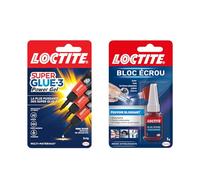 Loctite - Bloc Écrou, frein filet anti-desserrage au pouvoir bloquant (5 mL) + Super Glue-3 Power Gel Mini Dose, colle forte multi-matériaux à séchage rapide (3 tubes de 1 g)