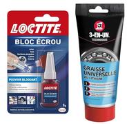 LOCTITE Colle "Bloc Écrou" - Résine autobloquante pour éviter le desserage par vibration de boulons & 3-EN-UN Technique • Graisse Universelle au Lithium • Tube • Forte adhérence
