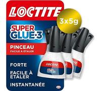 Loctite - Super Glue-3 Pinceau lot de 3, colle forte facile à utiliser avec son pinceau applicateur, liquide à séchage instantané, transparente, 3 flacons de 5 gr