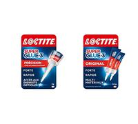 Loctite Super Glue-3 Précision, colle forte pour réparations précises, colle liquide tous matériaux, flacon 5 g & Super Glue-3 Original, colle forte et résistante de haute qualité, 2 tubes 3 g