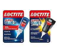 Loctite Super Glue-3 XXL, colle forte grand format pour usages fréquents, colle liquide à séchage immédiat, colle transparente, flacon de colle 20 g & Super Glue-3 Power Gel Control, 3 g