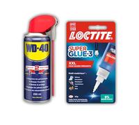 Loctite Super Glue-3 XXL (flacon 20 g)- Colle forte grand format, colle liquide à séchage immédiat +WD 40 dégrippant et lubrifiant multi-fonctions -spray 200 ml- Les indispensables de la réparation !