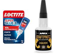 Loctite Super Glue-3 - XXL (flacon de 20 g) - Colle forte grand format & ARKA - KRAFTPROTZ liquide | 50 g | Superglue | Extra forte et universelle | Colle les métaux, le plastique