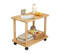 locwanot Table Chevet Basse Pivotante 360°, Petite Table Canapé 2 Étagères Ouvertes, Structure Pieds Bois Massif Assemblage Rapide Rectangulaire Style Industriel Salon Chambre Bureau Couleur en Bois