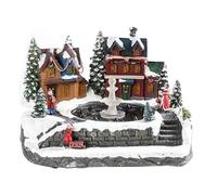 LOCZUK Maison du Père Noël dans Un Village enneigé - avec Fontaine à Fibre Optique animée - Décoration de Noël en résine avec Musique et lumières Chaudes pour Table