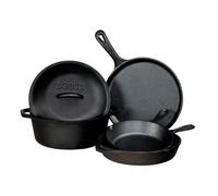 Lodge | Batterie de cuisine en fonte naturelle 4 pièces | Cocotte, 2 poêles, Crêpière | Sain et sans PFAS | Tous feux dont induction