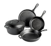 Lodge | Batterie de cuisine en fonte naturelle 4 pièces | Cocotte, 2 poêles, Crêpière | Sain et sans PFAS | Tous feux dont induction, four & BBQ | Made in USA