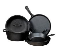 Lodge | Batterie de cuisine en fonte naturelle 4 pièces | Cocotte, 2 poêles, Crêpière | Sain et sans PFAS | Tous feux dont induction, four & BBQ | Made in USA