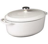Lodge Cocotte ovale en fonte émaillée avec couvercle, double poignées, passe au four jusqu'à 260°C ou sur plaque de cuisson, pour mariner, cuire, cuire, refroidir et servir, blanc huîtres