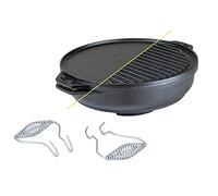 LODGE Cook-It-All Kit de 5 pièces en fonte comprenant une grille réversible de 35,6 cm, un wok de 6,8 litres, deux poignées robustes et un livret de conseils et astuces (français non garanti).