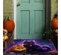 LODMLOER 45 x 75 cm Paillasson Halloween,Chat Magique Noir Antidérapant Polyester Tapis Porte Entrée Extérieure Exterieur Tapis Caoutchouc Lanterne Citrouille Feuilles d'automne Halloween Deco
