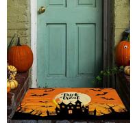 LODMLOER 60 x 90 cm Paillasson Halloween,Château Silhouette Antidérapant Polyester Tapis Porte Entrée Extérieure Exterieur Tapis Caoutchouc Chauve-Souris Pleine Lune Halloween Deco
