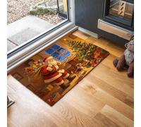 LODMLOER Paillasson de Peinture À l'huile Vintage pour entrée extérieure, Tapis de Bienvenue pour Porte d'entrée, Tapis de Père Noël Sac-Cadeau antidérapant pour intérieur ou extérieur,50 x 80 cm