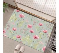 LODMLOER Paillasson d'intérieur Fleurs Aquarelles, Tapis d'entrée Feuilles De Pavots Branches 80 x 120 cm, Tapis d'entrée antidérapant et Lavable en Polyester Douce pour entrée,Rose Vert