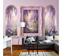 LODMLOER Papier Peint Intissé Jardin Romantique, Glycine Hortensia Poster Tableaux Photo Muraux Utilisé Pour Salon Chambre Bureau Décoration Murale(250x175cm)