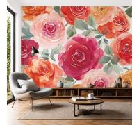 LODMLOER Papier Peint Panoramique Intissé Aquarelle Florale 200x140cm Papier Peint Photo,Roses Élégantes Fresque Murale Affiche Géante Pour Salon Chambre Chambre D'Enfant Décoration Murale